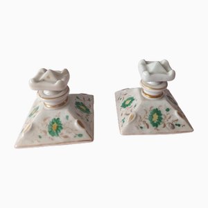 Frascos de perfume franceses antiguos de porcelana pintados a mano. Juego de 2
