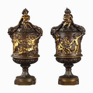 Verzierte Vasen aus ziselierter Bronze mit reichem Dekor, 1870er, 2er Set