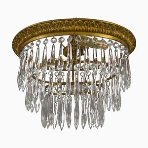 French Crystal Glass and Bronze Three-Tier Oval Flush Mount, 1920s