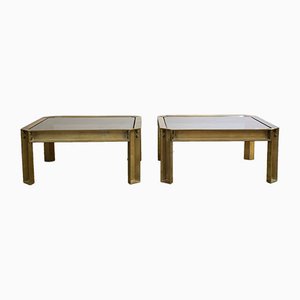 Cast Brass Coffee Tables with Smoked Glass Tops by Peter Ghyczy, 1970s, Set of 2