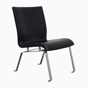 Modernist Black Leather & Steel Lounge Chair, 1960s