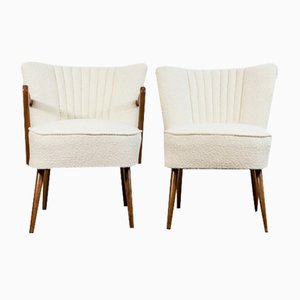 Chaises Cocktail Blanches en Bouclé, 1950s, Set de 2