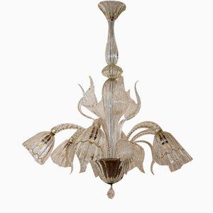 Lámpara de araña vintage grande de cristal de Murano de Ercole Barovier para Barovier & Toso, años 40