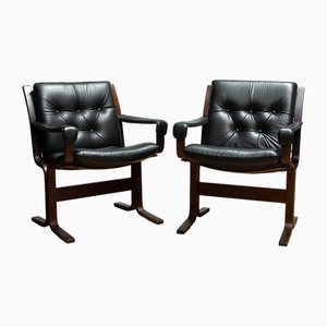 Siesta Dining or Desk Chairs in Black Leather by Ingmar Relling Westnova for Westnofa, 1960s, Set of 2
