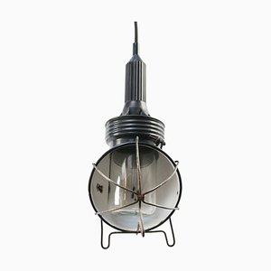 Lampada a sospensione vintage industriale in smalto blu