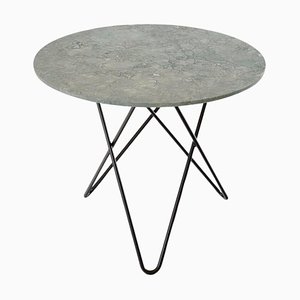 Grande Table de Salle à Manger O en Marbre Gris et Acier Noir par Oxdenmarq