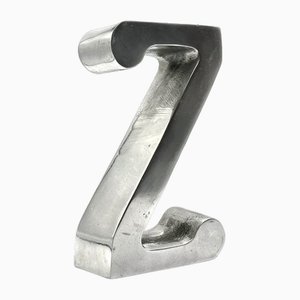 Vintage Brushed Aluminium Standing Z Letter, 1970s