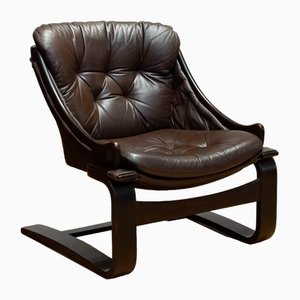 Krona Lounge Chair in Brown Leather by Ake Fribytter for Nelo, Sweden, 1970s