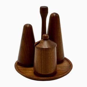 Danish Teak Cruet Salt and Pepper with Mustard Pot, 1960s, Set of 4