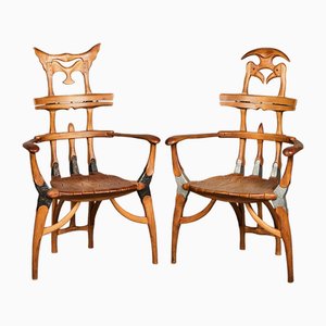 Vintage Totem Stühle aus Holz, 2er Set