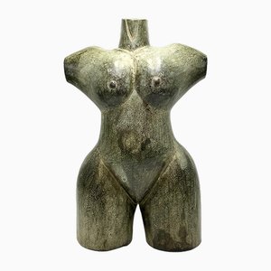 Escultura de torso femenino Art Déco, años 20, madera tallada