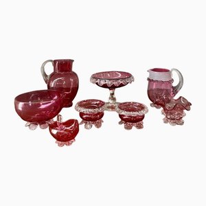 Antique Victorian Cranberry Glasses, Set of 16