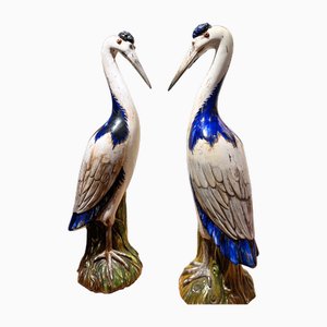 Hand Painted Porcelain Herons, Set of 2