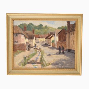 G. Dalzell, Impressionist Village Street Scene, Oil on Board, 1920s