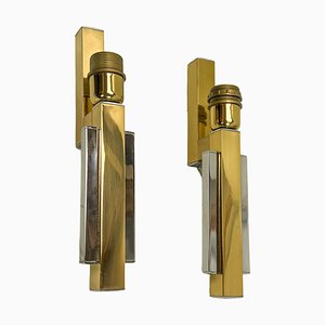 Bd Lumica Brass and Chrome Wall Lamps, 1970s, Set of 2