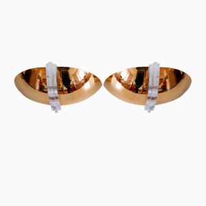 Wandlampen aus Vergoldetem Messing & Acrylglas, Deutschland, 1980er, 2er Set