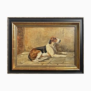 Foxhounds, Late 19th Century, Oil on Canvas, Framed