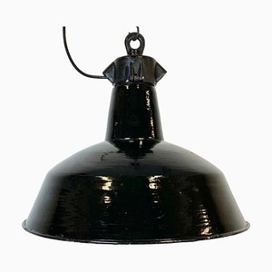 Industrial Black Enamel Factory Lamp with Cast Iron Top from Elektrosvit, 1950s