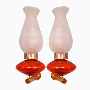 Wandlampen aus Messing & satiniertem Glas, 1950er, 2er Set