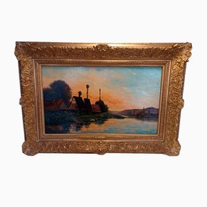 Henry Jacques Delpy, Bord de Seine, Early 1900s, Oil on Panel, Framed