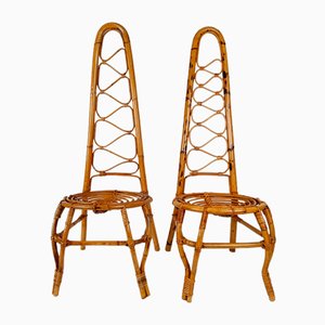 Italian Rattan and Bamboo High Back Chair, 1960s, Set of 2