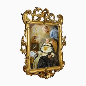 Santo Tomás de Aquino, 1700s-1800s, pintura al óleo bajo vidrio, enmarcado