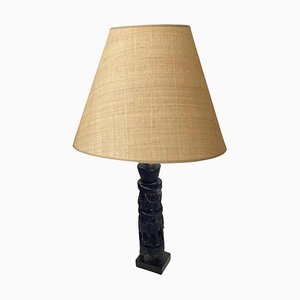 Brutalist Table Lamp in Brown Wood, France, 20th Century