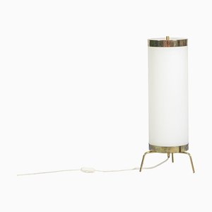 Lampe en Opaline Blanche et Laiton Doré, 1970s