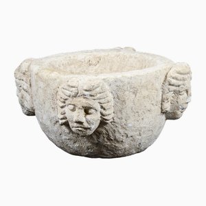 White Stone Mortar with Angel Face Decorations