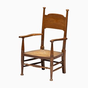 Fauteuil Rustique en Chêne et Paille, Royaume-Uni, 1900s