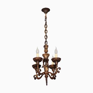 Antique Baroque Style Wrought Iron Figural Chandelier, France, 1890s