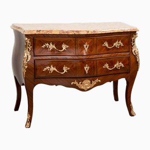 Napoleon III French Chest of Drawers in Exotic Wood with Marble Top, 19th Century