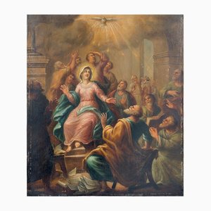 Artista de la escuela lombarda, Pentecostés, óleo a bordo, década de 1700