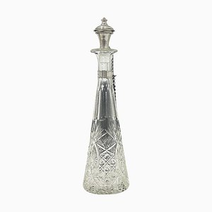 Small 19th Century Dutch Crystal Glass Cut Decanter with Silver