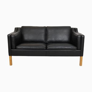 2212 Zwei-Sitzer Sofa aus schwarzem Original Leder von Børge Mogensen, 2000er