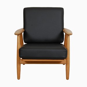 Cigar Lounge Chair in Black Leather by Hans Wegner, 1980s