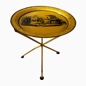 Mid-Century Italian Empire Style Metal Folding Side Table in Yellow and Black, 1970