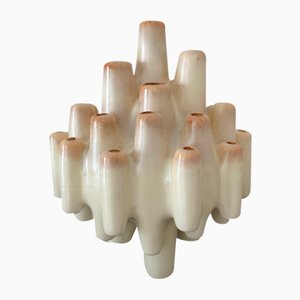 Jarrón italiano escultural en forma de coral de cerámica beige atribuido a Bertoncello, años 60