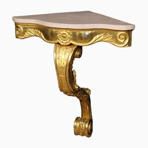 Italian Console Table in Gilt Wood with Marble Top, 1950s