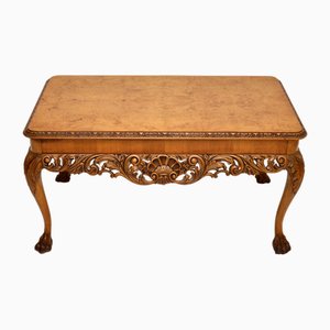 Antique Queen Anne Style Burr Walnut Coffee Table, 1920