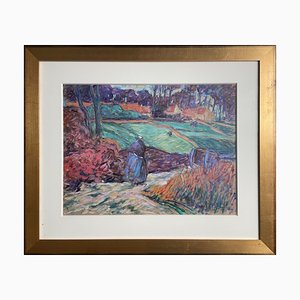 Pont-Aven School Artist, campagna bretone, anni '20, Guazzo, con cornice