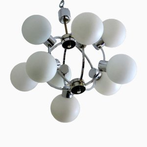 Mid-Century Chandelier with Radiating Milk Glass Globes, 1970s