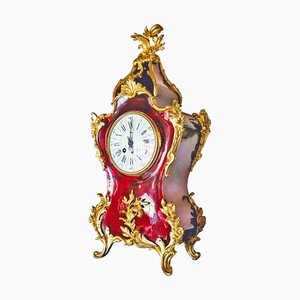 Louis XV Clock in Tortoiseshell Effect Lacquer & Gilt Bronze