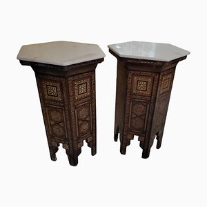Low Hexagonal Tables with Taracea and Marble Tops, Set of 2