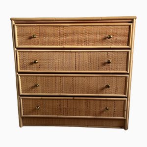 Italian Cane and Bamboo Chest of Drawers, 1970s