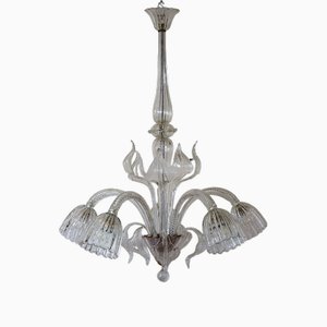 Large Vintage 5-Light Murano Glass Chandelier attributed to Ercole Barovier for Barovier & Toso, 1940s