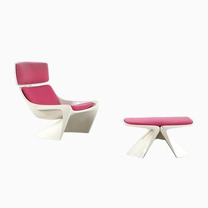 Set of Vintage Meteor Lounge Chair and Stool by Steen Ostergaard for Cado