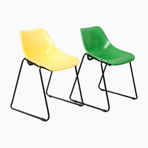 Stackable Green and Yellow Chairs in Iron, 1950s, Set of 4