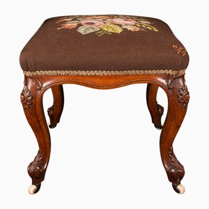 Antique English Early Victorian Needlepoint Dressing Stool in Walnut