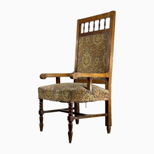 Antique Louis XIV Oak Armchair with Velvet Upholstery, 18th Century